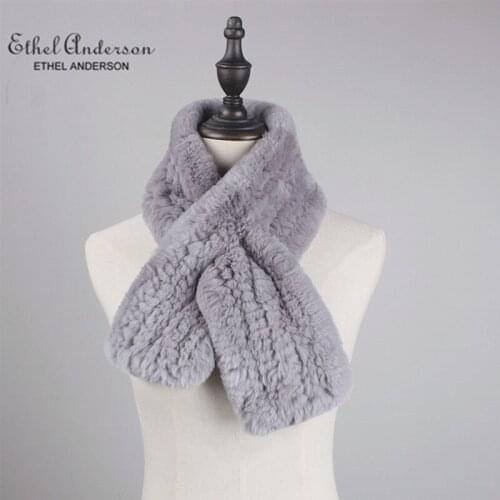 Ethel Anderson Unisex Natural Rex Rabbit Fur Scarf Hot Fashion Women/Mens Knitted Rabbit Fur Soft Scarves Shawl Collars