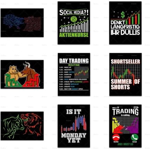 Bull VS Bear Stock Market Inspirational Posters And Prints Office Home Decor Wall Art Canvas Painting Stock Market Trader Gift