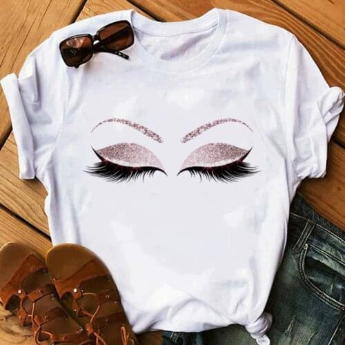 Women Beauty Aesthetic Eyelashes Prints Tshirt Harajuku Princess Makeup Art Rose Gold Eyelashes Womens T-shirt Kawaii 90s Tees
