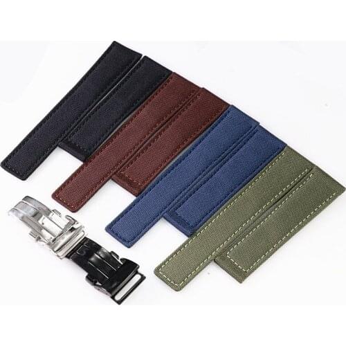 Haoci Blue Black 22mm Canvas Nylon Folding Buckle Strap Leather Belt For Breitling Avenger Series Watch Band Wristband Bracelet