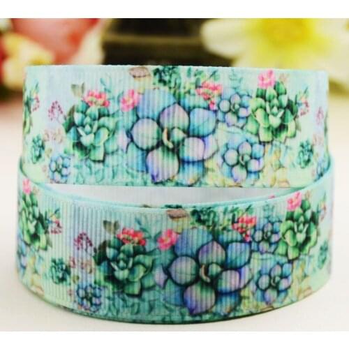7/8'' 22mm,1" 25mm,1-1/2" 38mm,3" 75mm Succulent plants printed Grosgrain Ribbon party decoration 10 Yards X-02673