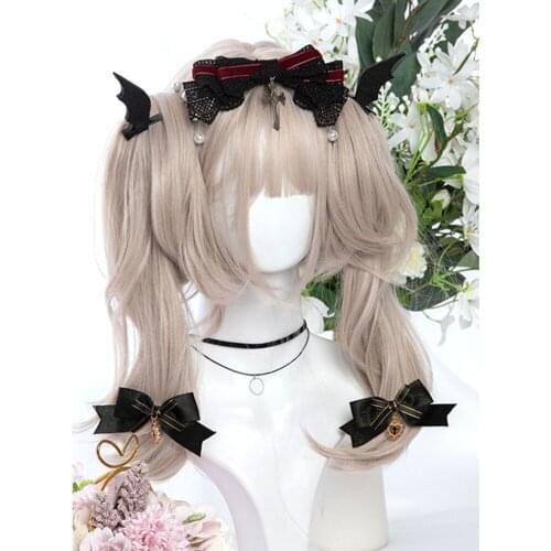 CosplayMix Lolita Cute Girl Ponytail Long Wavy 55CM Pink Brown Ombre Bangs Heat Resistant Party Synthetic Hair Cosplay Wig+Cap