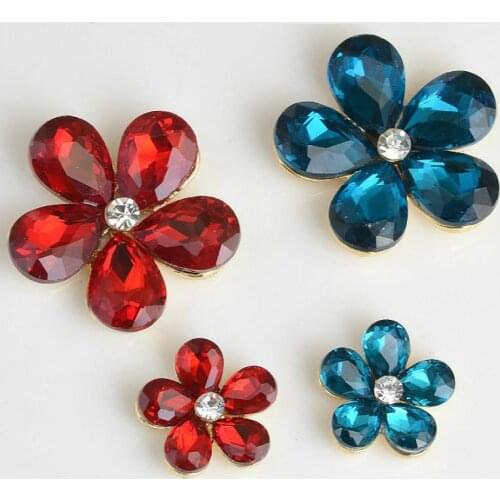 Red Blue Crystal Rhinestone Flower Button Clasp Supplies For Jewelry Making Findings Diy Handmade Accessories Wedding Decoration