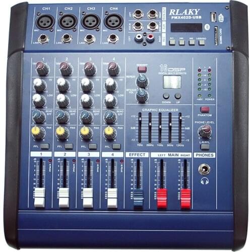 Hot Sales Home Use Amplifier Audio DJ Mixer 4-Way Power Mixer 3 EQ and 16-Mode with Reverb Bluetooth and Sending Phone Headset