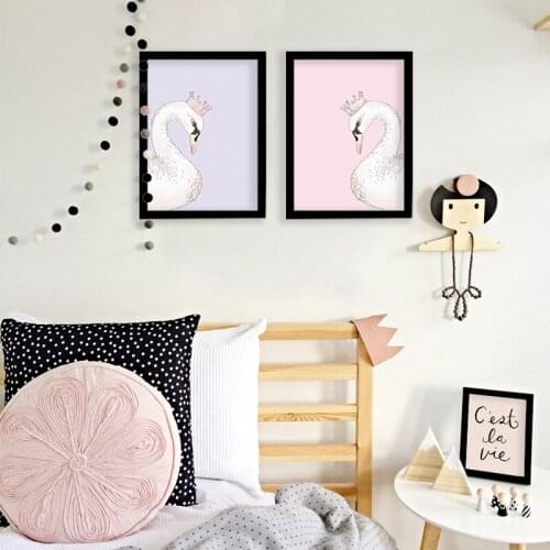 Cute Swan illustration Princess wall painting Canvas Art Print Girls room art Decoration