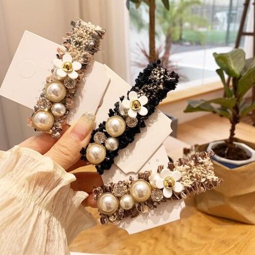 Korean Pearl Flower Hair Clips for Women Girls Fashion Lace Crochet Crystal Bangs Clips Ladies Hair Styling Accessories Tools