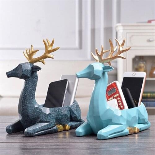 New 2021Deer Statue Resin Animal Elk Figurine Sculpture Home Table Decoration Sundries Container Key Candy home decore