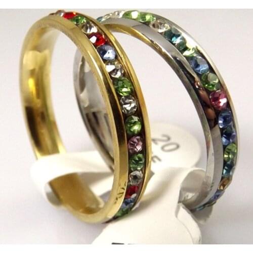 Wholesale 50x Two-color mixed Comfortable Stainless Steel Rings Full circle Color with CZ Fashion Jewelry
