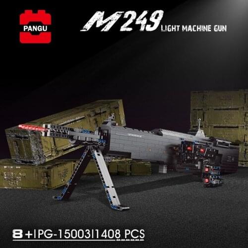 PG15003 M249 Electric Burst Light Machine Gun Small Particles Assembled Building Blocks Childrens Educational Toy Gift