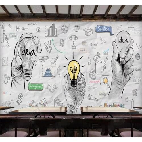 Custom 3D wallpaper cartoon hand-painted personality light bulb background wall high-grade waterproof material
