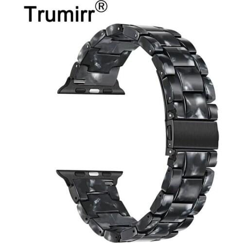 Trumirr Resin Watchband for iWatch Apple Watch SE 44mm 40mm 42mm 38mm Series 6 5 4 3 2 1 Women Men Band Steel Buckle Strap Belt