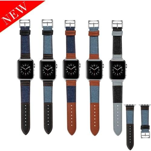 Suitable for iwatch 38mm 40mm 42mm 44mm Apple watch strap Suitable for Apple2 3 4 5 6denim watch with nylon canvas leather strap