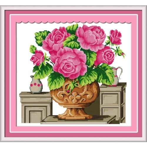 Rose vase cross stitch kit flower printed counted stamped fabric 14ct 11ct hand embroidery DIY handmade needlework supplies bag