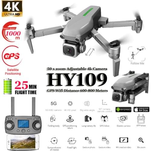 HY109 4K Drone GPS with Adjustment HD Camera 50xZoom Wide Angle 5G WIFI FPV RC Quadcopter Professional Foldable Drones E520S E58