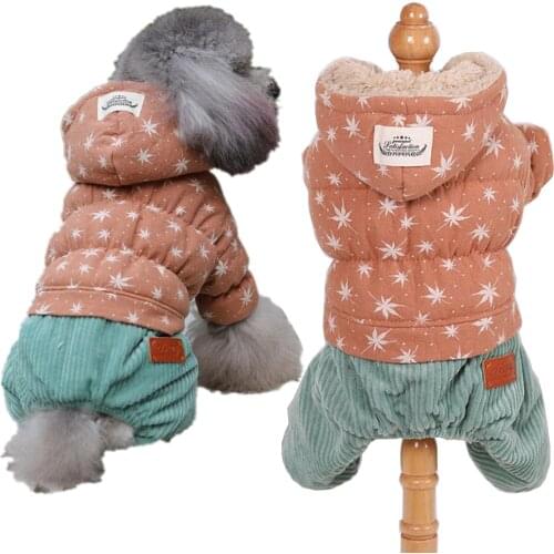 Overalls for Dogs Warm Fleece Dog Clothes Winter Star Corduroy Fleece Teddy XS S M L XL