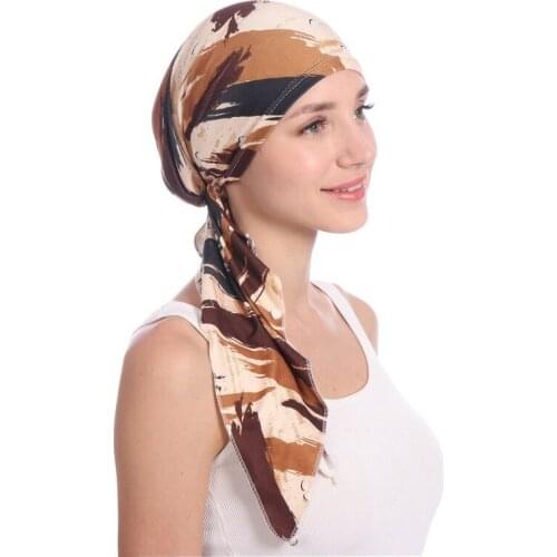 Turban Women Hat Headbead New European And American Printed Curved Cloth Hat Muslim Headgear Cap Milk Sliver Bonnets Lady Scarf