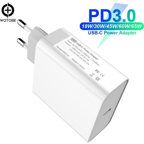TYPE-C USB-C Power Adapter 18W 30W 45W 60W 65W QC3.0 PD Charger For xiaomi USB-C Laptops MacBook Pro/Air Samsung iPhone iPad Pro
