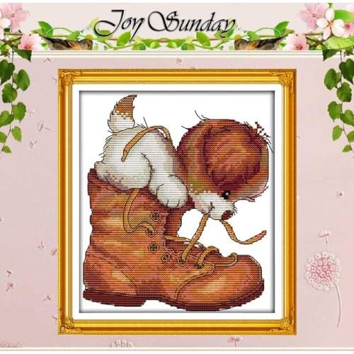 Dog And Shoes Patterns Counted Cross Stitch 11CT 14CT Cross Stitch Set Wholesale Cartoon Cross-stitch Kit Embroidery Needlework