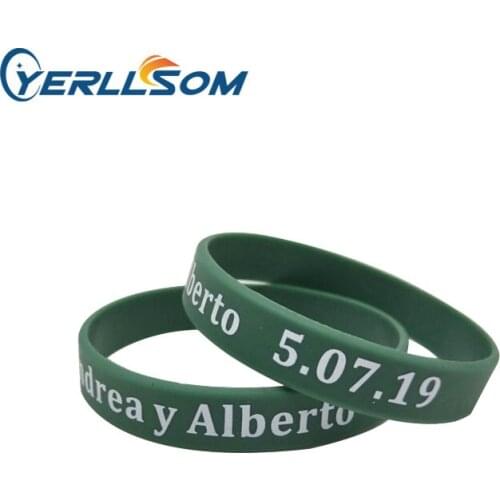YERLLSOM 100pcs/Lot Free shipping custom 1color printed custom texts & logo silicone bracelets for wedding events Y20052702