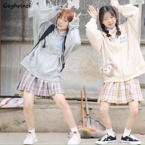 With Hat Hoodies Women Autumn Fashion Leisure Letter Printed Zipper Sweatshirts College Simple Hooded Ulzzang Harajuku Outwear