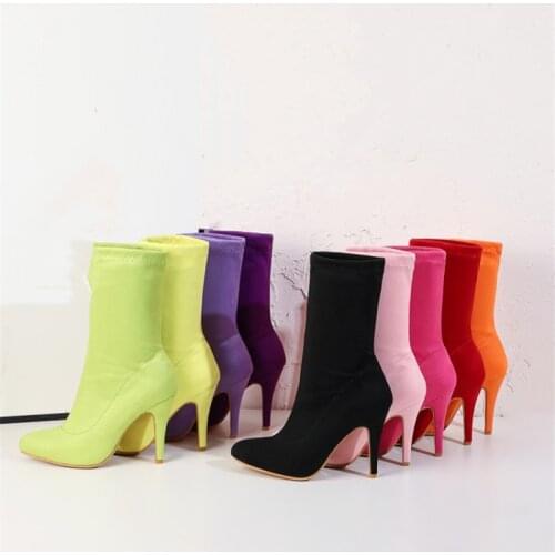 PXELENA 9 Candy Colors Sexy Ankle Boots Women Stiletto High Heels Large Size 34-45 Party Dress Shoes Purple Orange Green Yellow