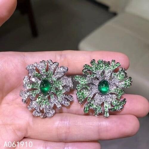 KJJEAXCMY boutique jewelry 925 sterling silver inlaid Natural Emerald Womens earrings support detection exquisite