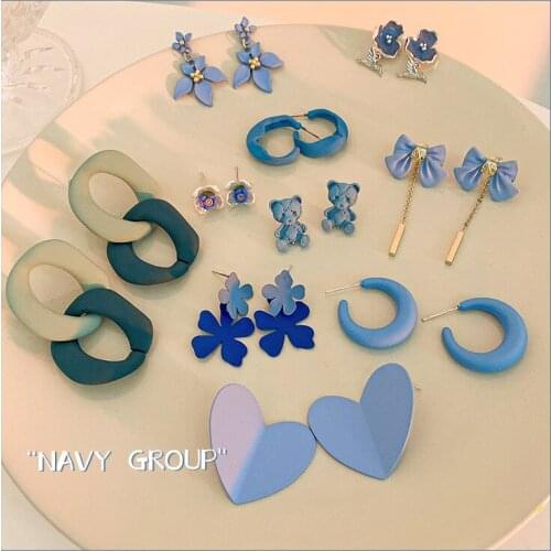 Origin Summer Fantasy Blue Little Bear Bowknot Heart Dangle Earring for Women C Shape Chunky Chain Flower Bird Earring Jewellery