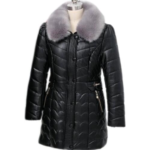 Plus Size 5XL Winter Women Down Cotton Jacket Leather Coats New Fashion Mother Clothes Thicken Warm Leather Jacket Parkas AA938