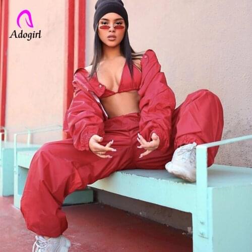 Fitness Women Sport Suit Jogger 3 Piece Set Streetwear Button Up Jacket and Cargo Pants + Camis Autumn Winter Tracksuit Outfits