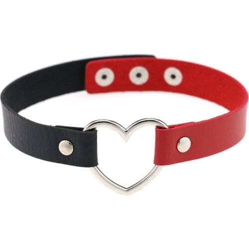 Punk Goth Choker Necklace Heart Collar Necklaces Jewelry Statement Necklace Pu leather Chain Necklace Cosplay Party Accessories