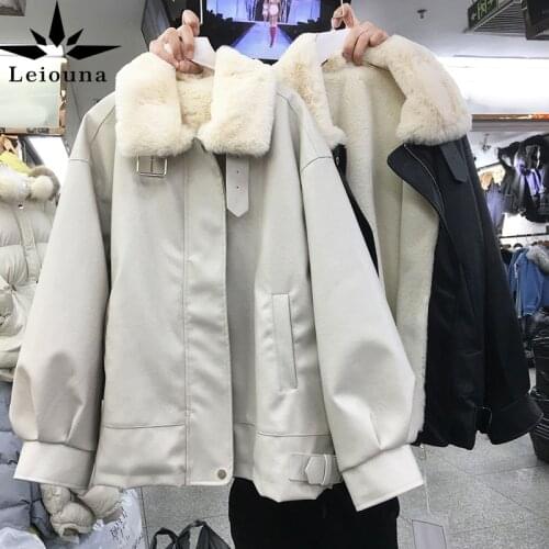 Leiouna Loose Cool Locomotive Fur Coat Fur One Short Coat Womens Winter New Korean Lamb Wool Jacket Cotton Padded Jackets