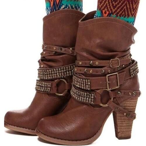 Winter Women Boots Fashion Casual Ladies Shoes Martin Rivets Boots Suede Genuine Leather Buckle Shoes Snow High Heels Boots