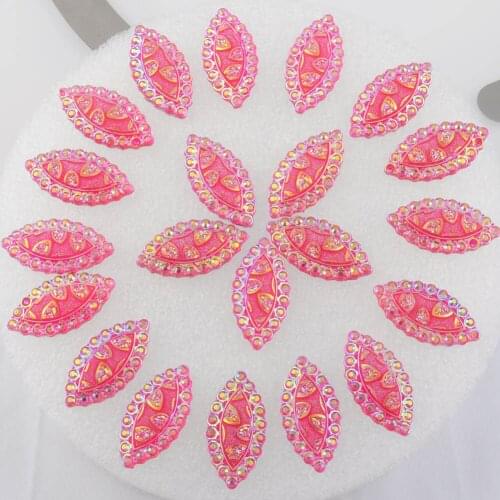 BOLIAO 10Pcs 15*30mm (0.59*1.18 in) AB Color Horse eye Flatback Resin Hot Pink Glue On Clothes/Holiday Decoration DIY No Hole