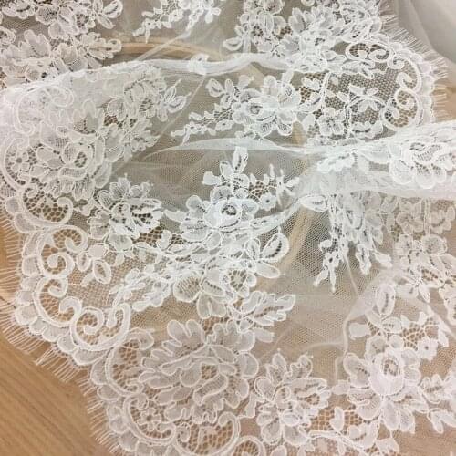 3yard Exquisite French Alencon Lace Trim ,Beautiful Bridal Veil Wedding Lace Scallop Embroidered Eyelash Floral Lace