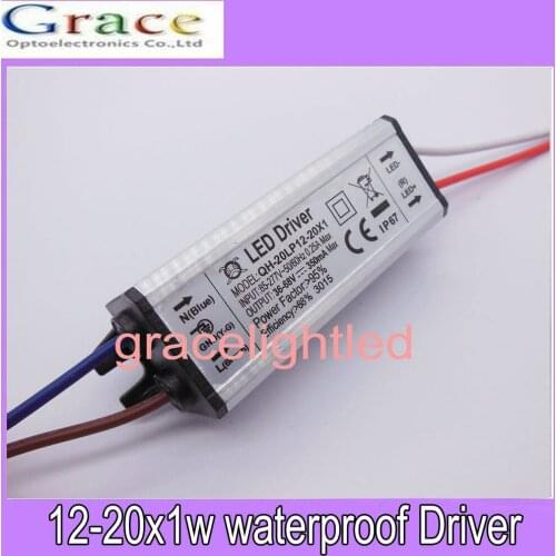 5pcs/lot 20W DC30-68V Watperproof LED Driver 12-20x1W 350mA IP67 Constant Current Aluminum LED Power Supply