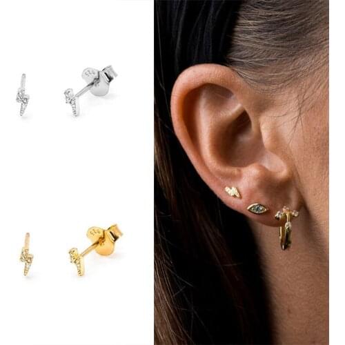 Aide 925 Sterling silver Stud Earrings With Lightning Shape Zircon Pendant Earrings for Women Aretes De Moda Huggie Fine Jewel