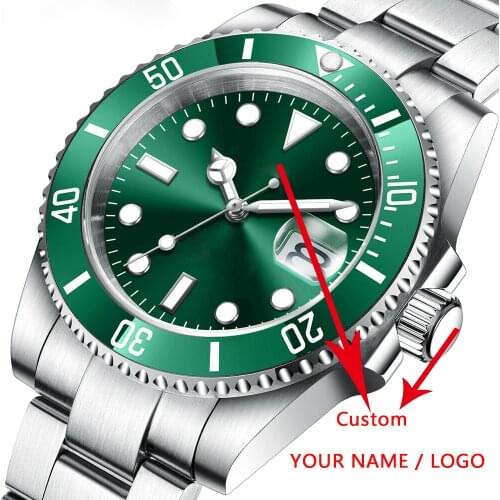 40MM DIY Custom Logo Sapphire NH35 8215Automatic Mechanical Mens WristWatch Sterile Dial Ceramic 10ATM Luminous Sport Male Clock