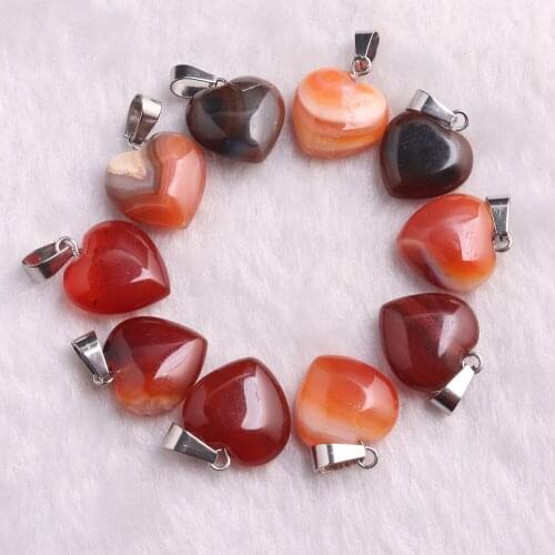 50pcs/lot 16*16mm Heart Shaped Natural Stone Carnelian Necklace Pendants For Lovers' Energy Jewelry Pendulum Bulk Wholesales