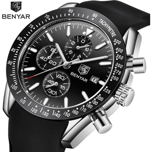 Relogio Masculino BENYAR New Men Watches Top Brand Luxury Silicone Waterproof Sports Quartz Chronograph Military Watch Men Clock