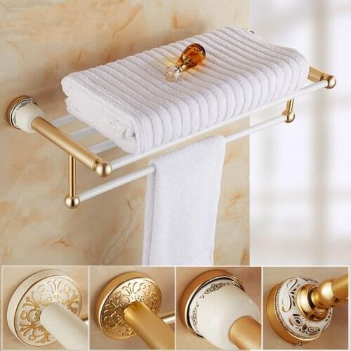 60cm hotel bath towel holder aluminum vintage, Gold antique towel rack bathroom shelf, Retro double storage towel holder bars