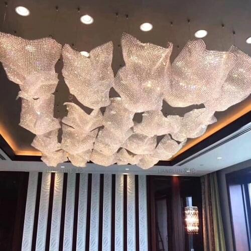 Hotel crystal lamp custom-made crystal woven mesh crystal engineering lamp lobby light streamer lamp shaped chandelier sand