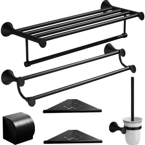 Customized matte black towel rack 304 stainless steel bathroom rack bathroom towel rack Nordic bathroom pendant set DG85