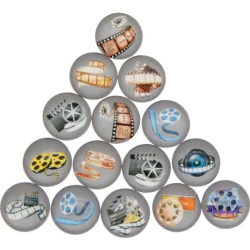 Julie Wang 8-30mm Glass Cabochons Mixed Vintage Movie Film Patterns Fat Back Round Demo Jewelry Making Accessory