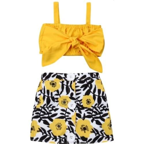 Toddler Kids Baby Girl Clothes Set Bow Vest Tops T-shirts Flower Skirt 2PCS Summer Girl Clothing Outfit Sunsuit