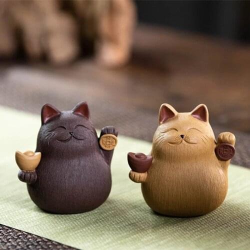 Creative Ingot Lucky Cat Can Raise Tea Set New Yixing Zi Sha Tea Pet Tea TrayDecor Accessories Cat Decoration Handmade Sculpture