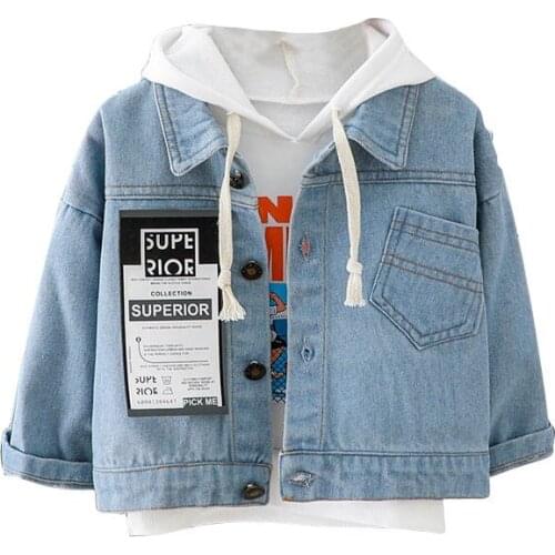 Autumn Boy Jacket Children Toddler Clothes Light Blue Outerwear Fashion Letter Print Casual Denim Coat Kids Outfits Tops