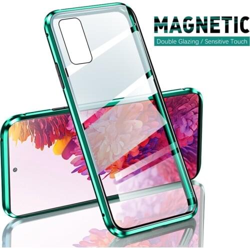 360-degree metal magnetic double-sided glass protective case for samsung galaxy s20 fe 5g 4g adsorption double-sided glass shell