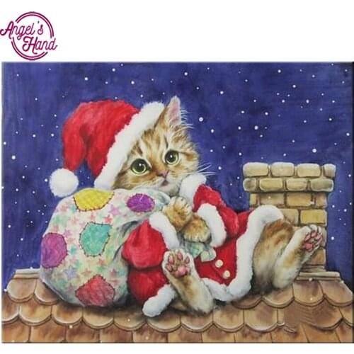 Christmas Diamond Painting Needlework Kit 3D Santa Claus cats Pattern Diamond Embroidery Cross Stitch Diy Gift Home Decoration