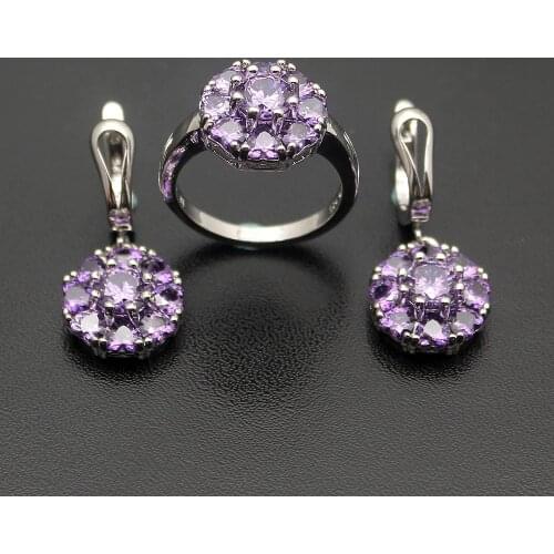 3 Colors Flower Jared Jewelry Set Pretty Women Gift Silver Color Drop Earrings Ring Jewelry Sets Size 7# 8# Free Shipping