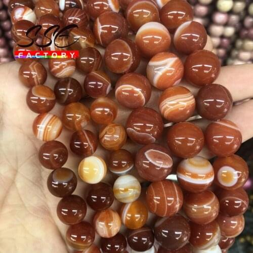 Natural Stone Red Stripes Agates Beads Round Loose Stone Beads 4 6 8 10 12 14mm For Jewelry Making Accessories DIY Bracelet 15"